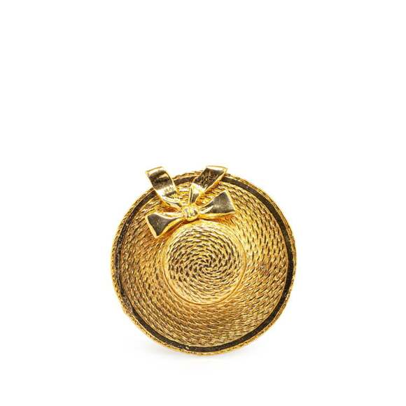 Straw Hat Ribbon Motif Brooch Gold #208548C93B - Picture 1 of 4
